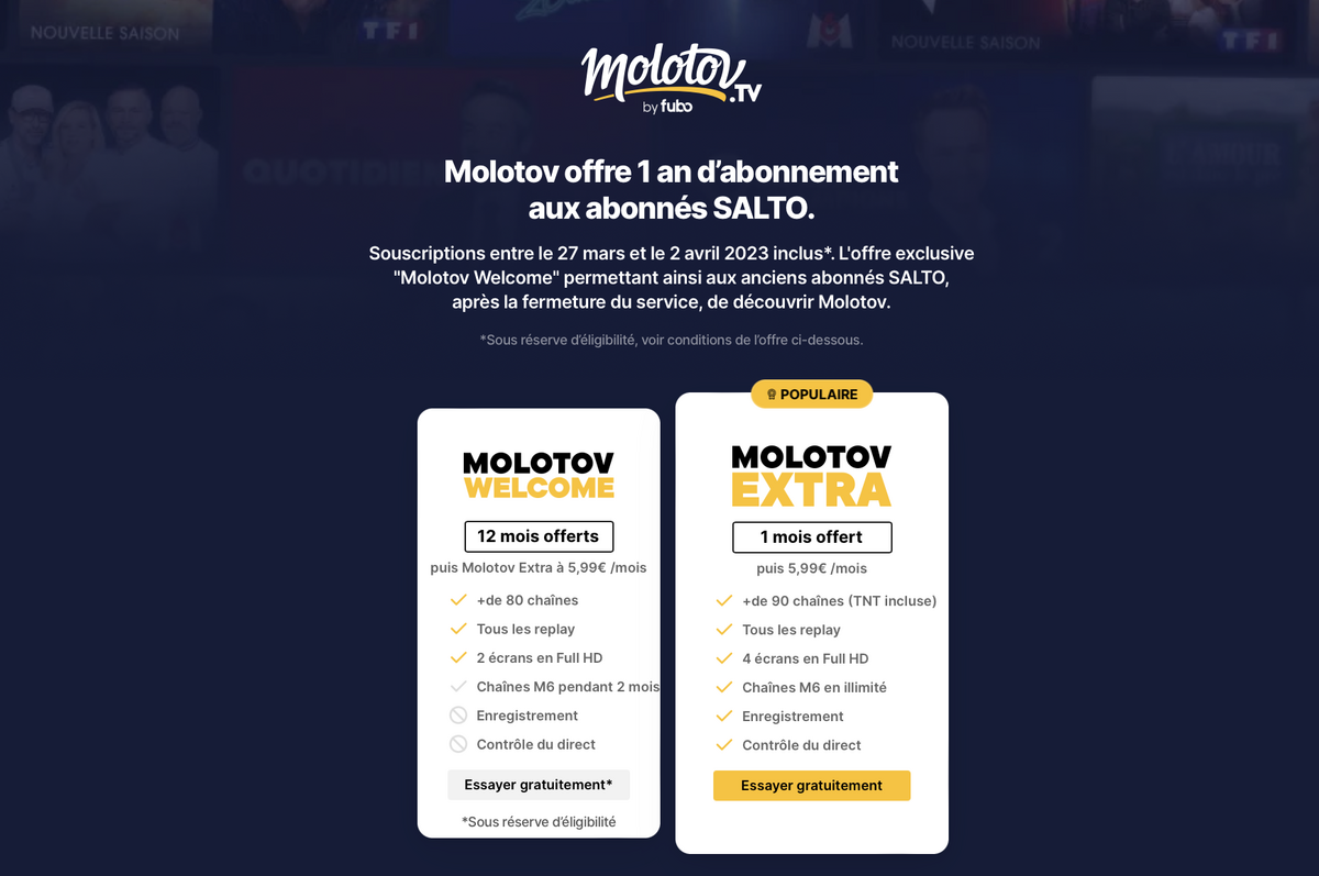 Motolov propose aux ex-abonnés de Salto un an d'abonnement gratuit !