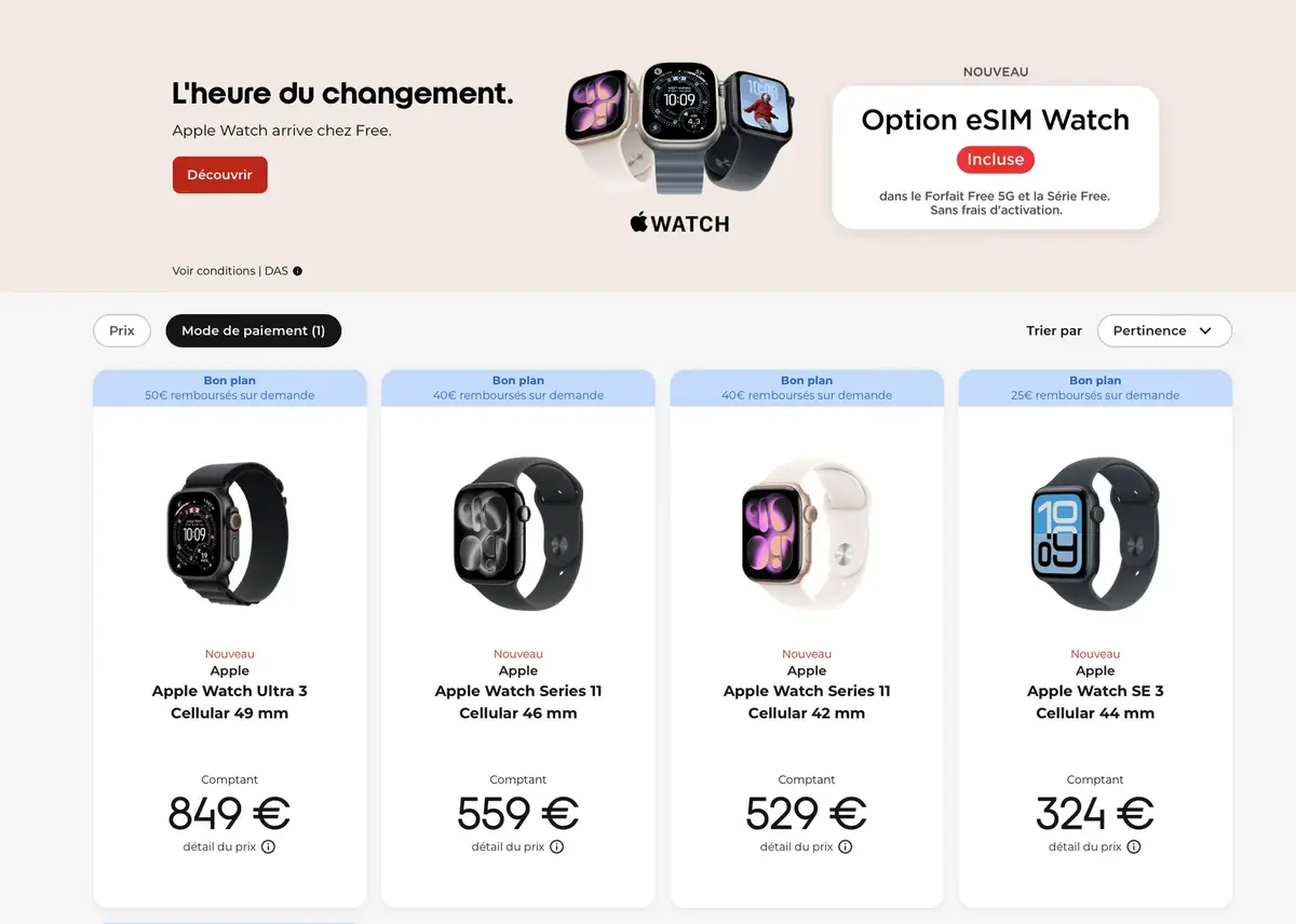 Free Mobile propose enfin l&rsquo;eSIM sur l'Apple Watch&nbsp;!