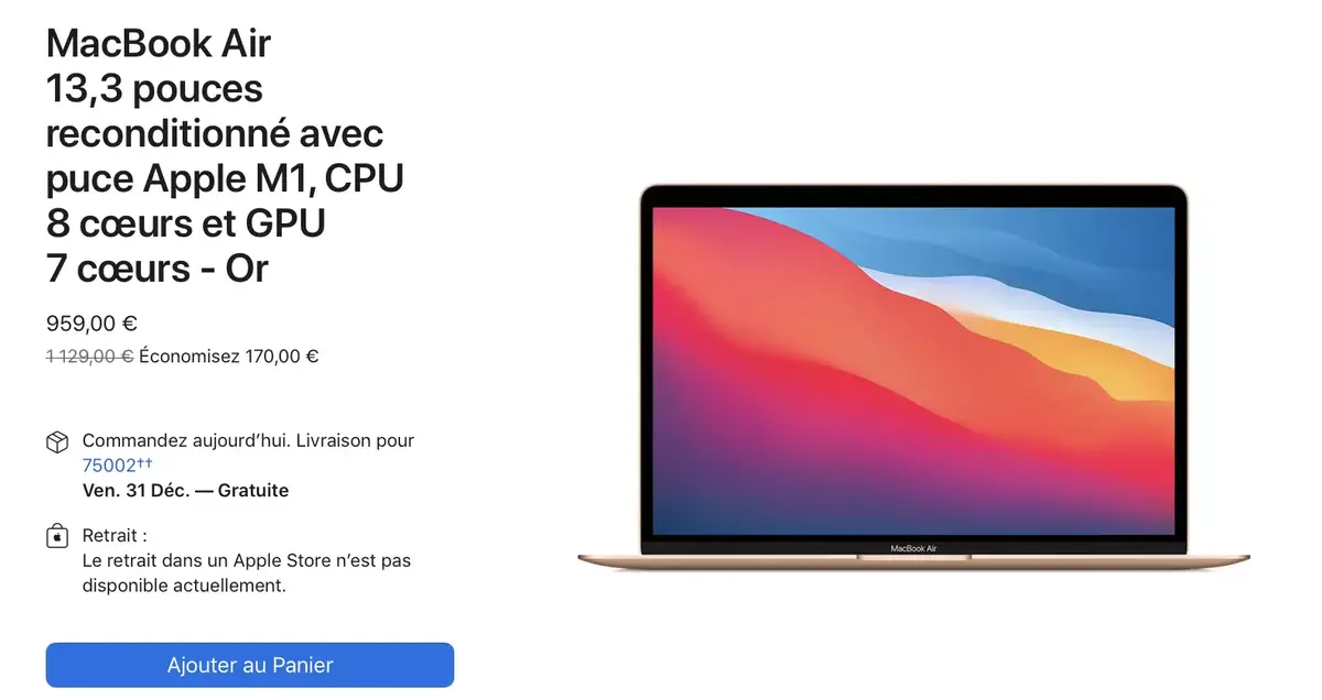 Refurb : grand choix de MacBook Air M1 dès 959€, MacBook Pro M1 13,3" dès 1229€, Apple TV 4K dès 169€