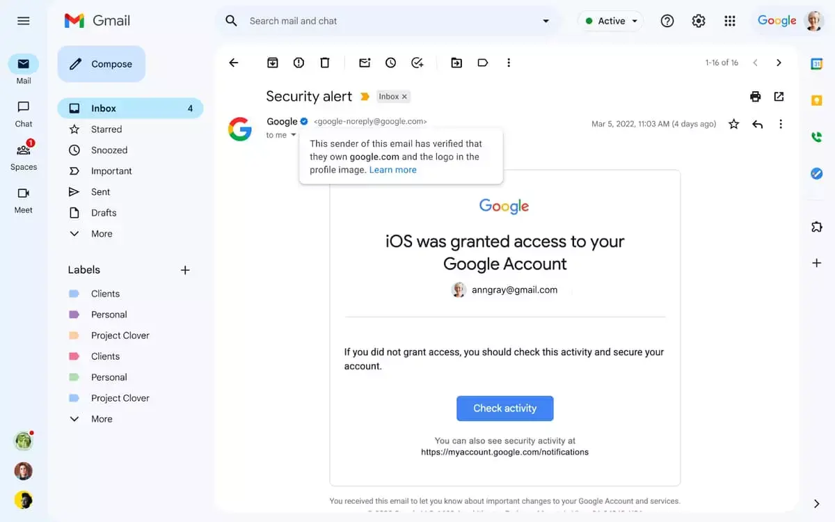 Gmail propose des badges bleus aux comptes certifiés