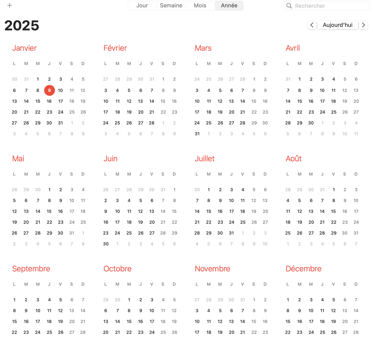 Le calendrier proposé par Apple n'est pas toujours idéal pour organiser des événements