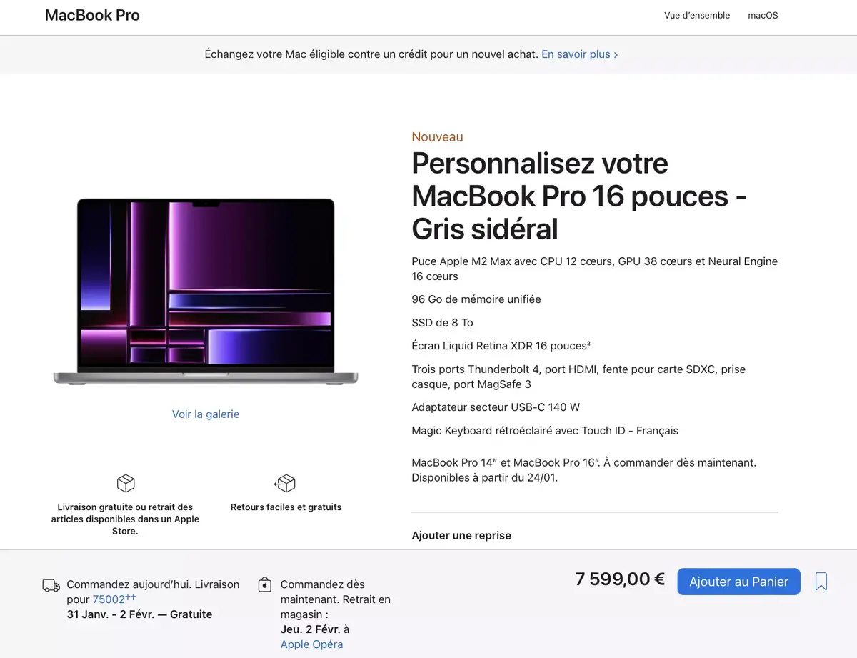 Jusqu'à 7599€ pour le MacBook Pro 16" M2 Max (5 229€ pour le Mac mini M2) !