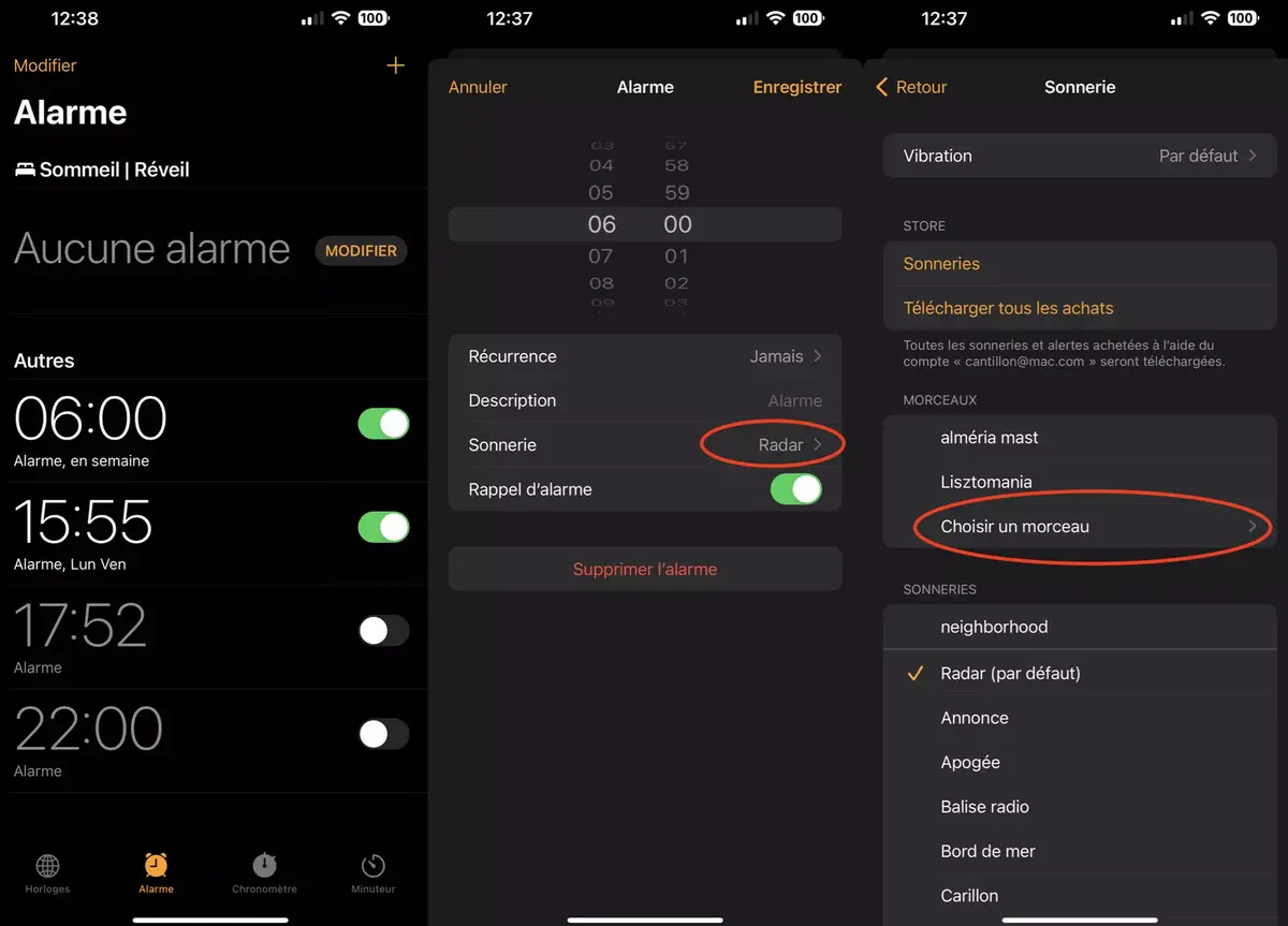 Comment choisir une chanson pour l'alarme sur iPhone