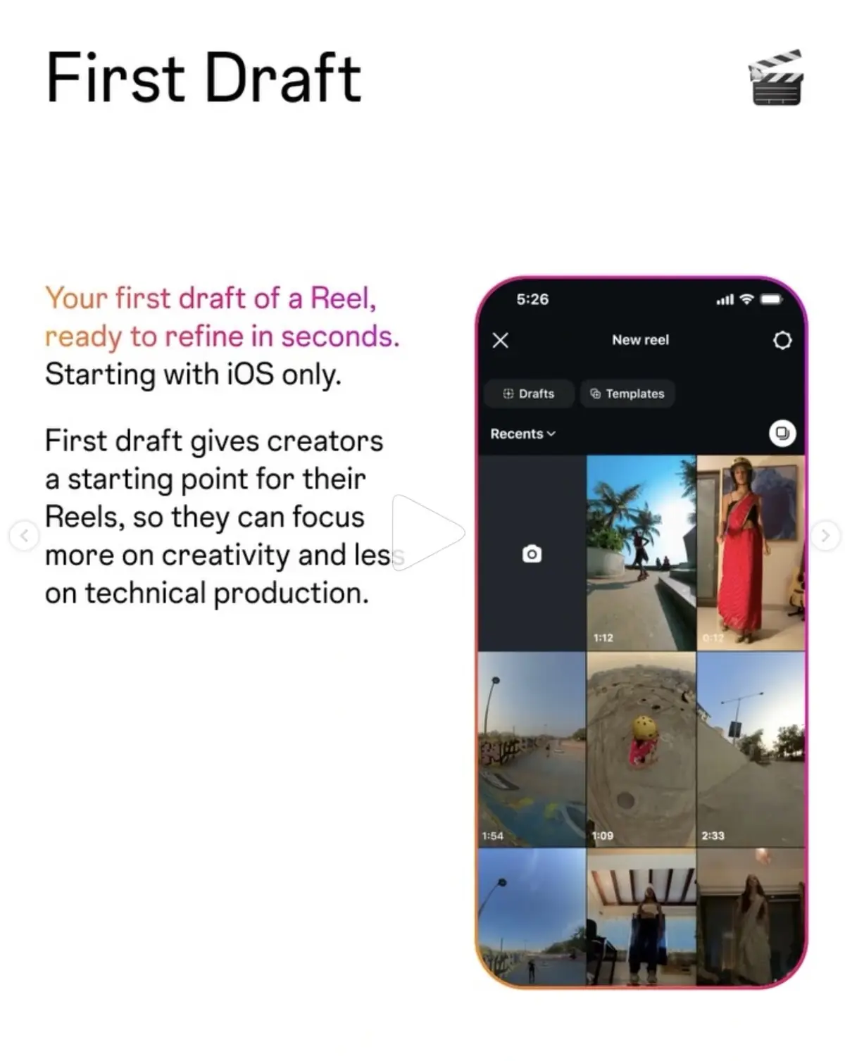 Instagram monte vos Reels tout seul en moins de dix secondes avec First Draft