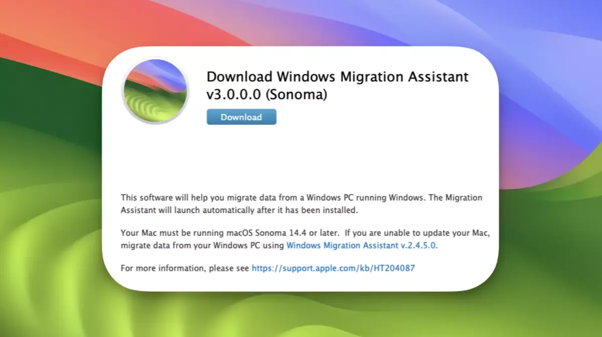 Assistant migration Windows macOS Sonoma