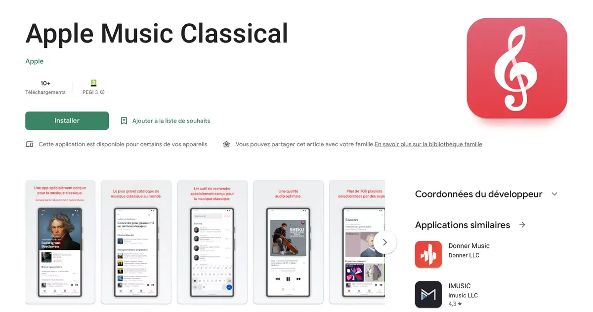 Apple Music Classical est disponible sur Android, mais pas sur iPad et Mac