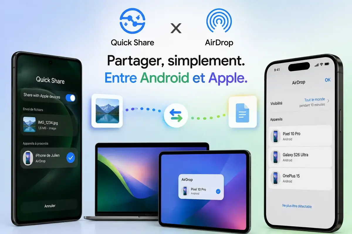 QuickShare&nbsp;: Google &eacute;tend la liste des smartphones Android compatibles avec AirDrop