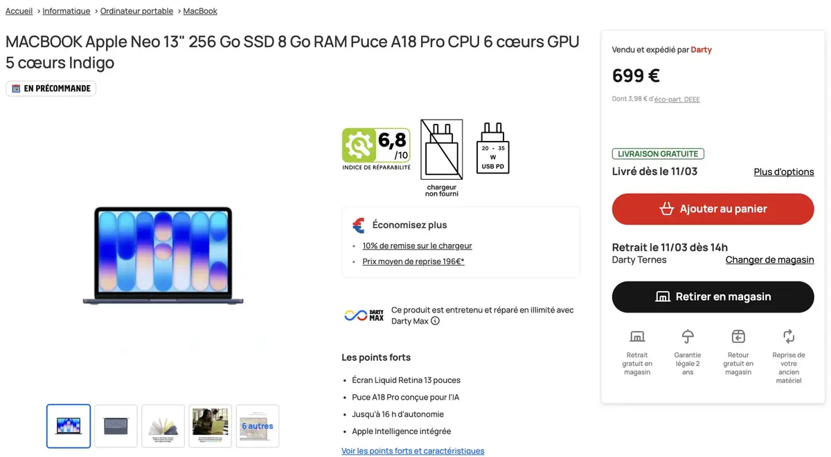 MacBook Neo&nbsp;: les d&eacute;lais de livraison s'allongent sur l'Apple Store&nbsp;! O&ugrave; le trouver pour le 11 mars