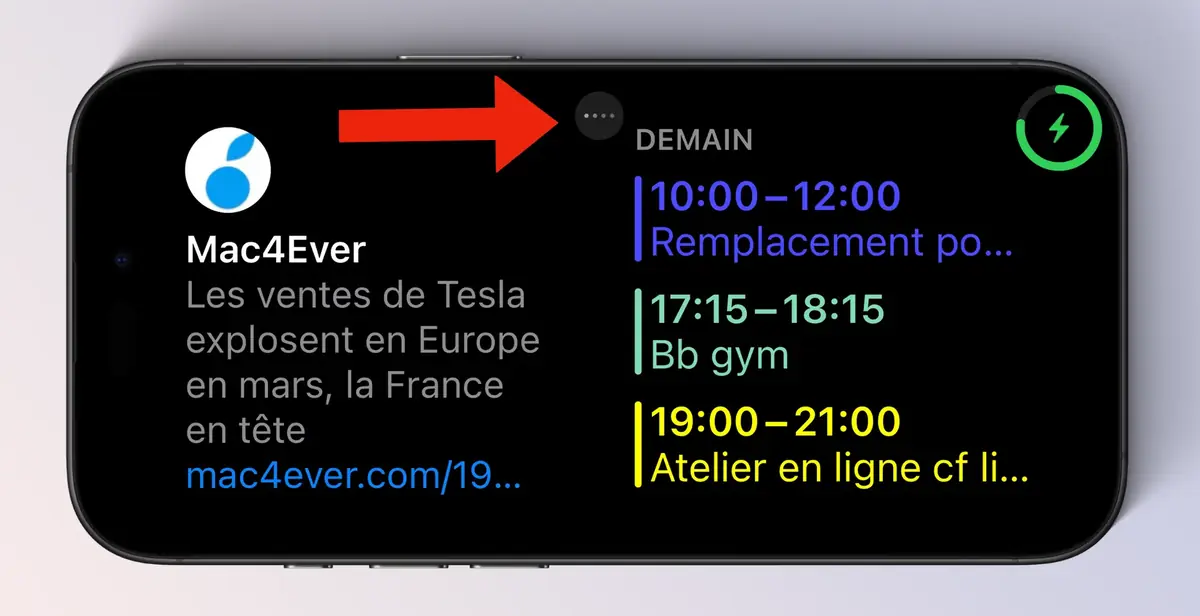 Les 4 petits points indiquent que la Dynamic Island peut se mettre en mode veille en la touchant.