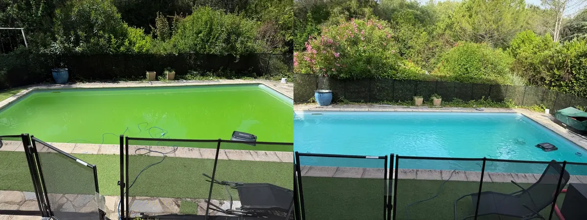Avant le traitement par iopool, et apr&egrave;s.