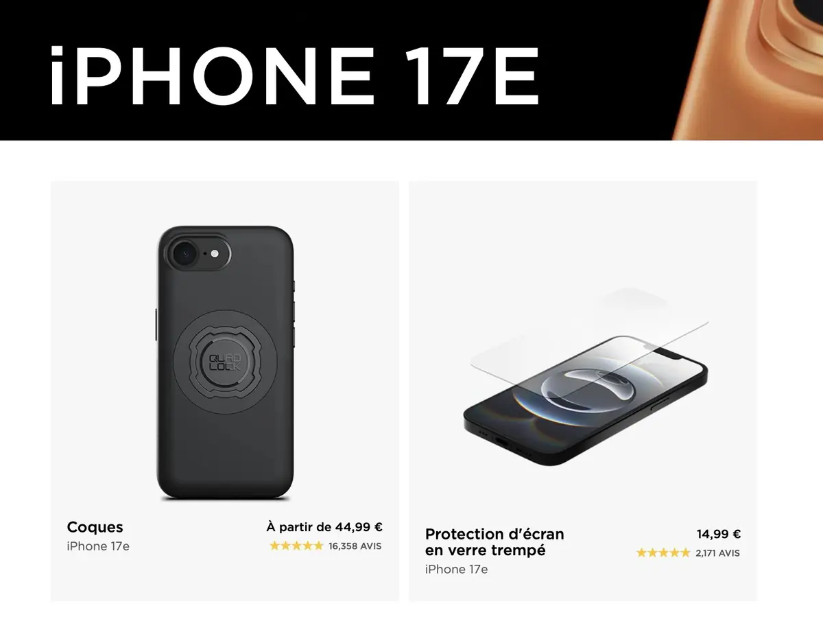 Quad Lock vend d&eacute;j&agrave; des coques pour l'iPhone 17e, qu'Apple n'a m&ecirc;me pas encore annonc&eacute;