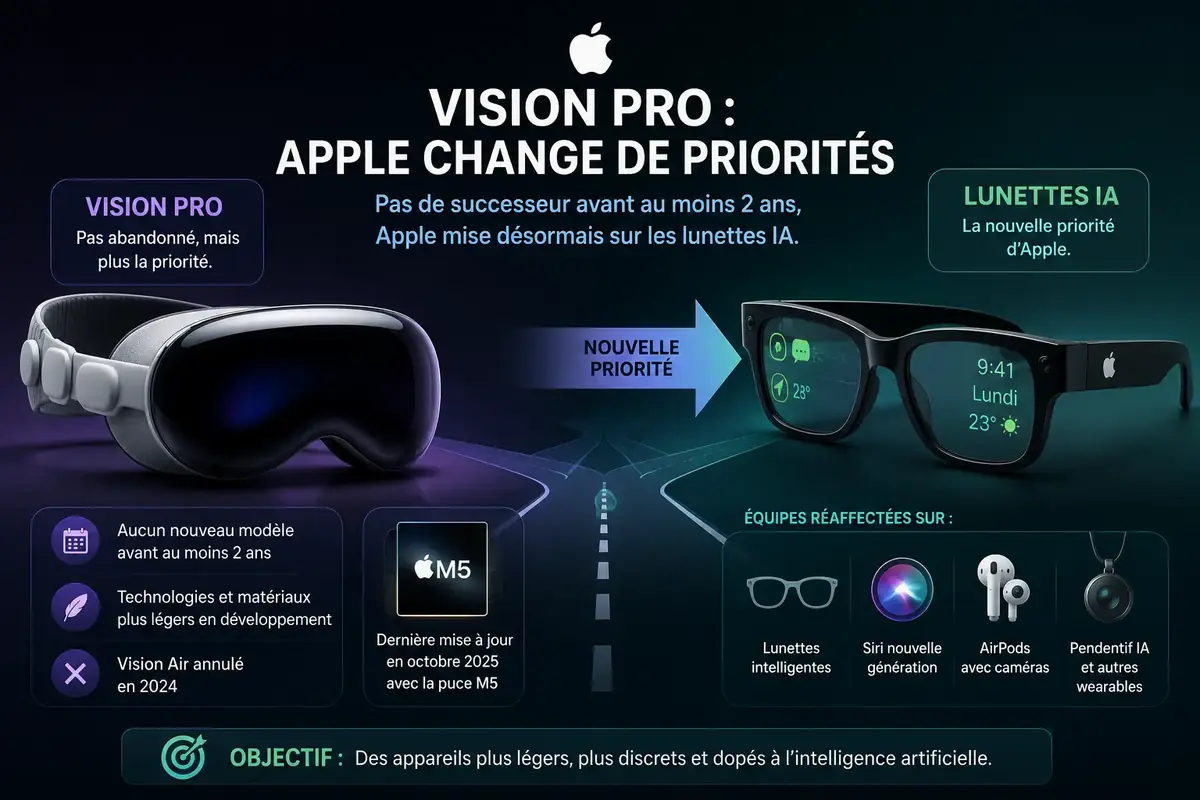Vision Pro d&eacute;pass&eacute;&nbsp;: Apple mise d&eacute;sormais sur d'autres produits IA