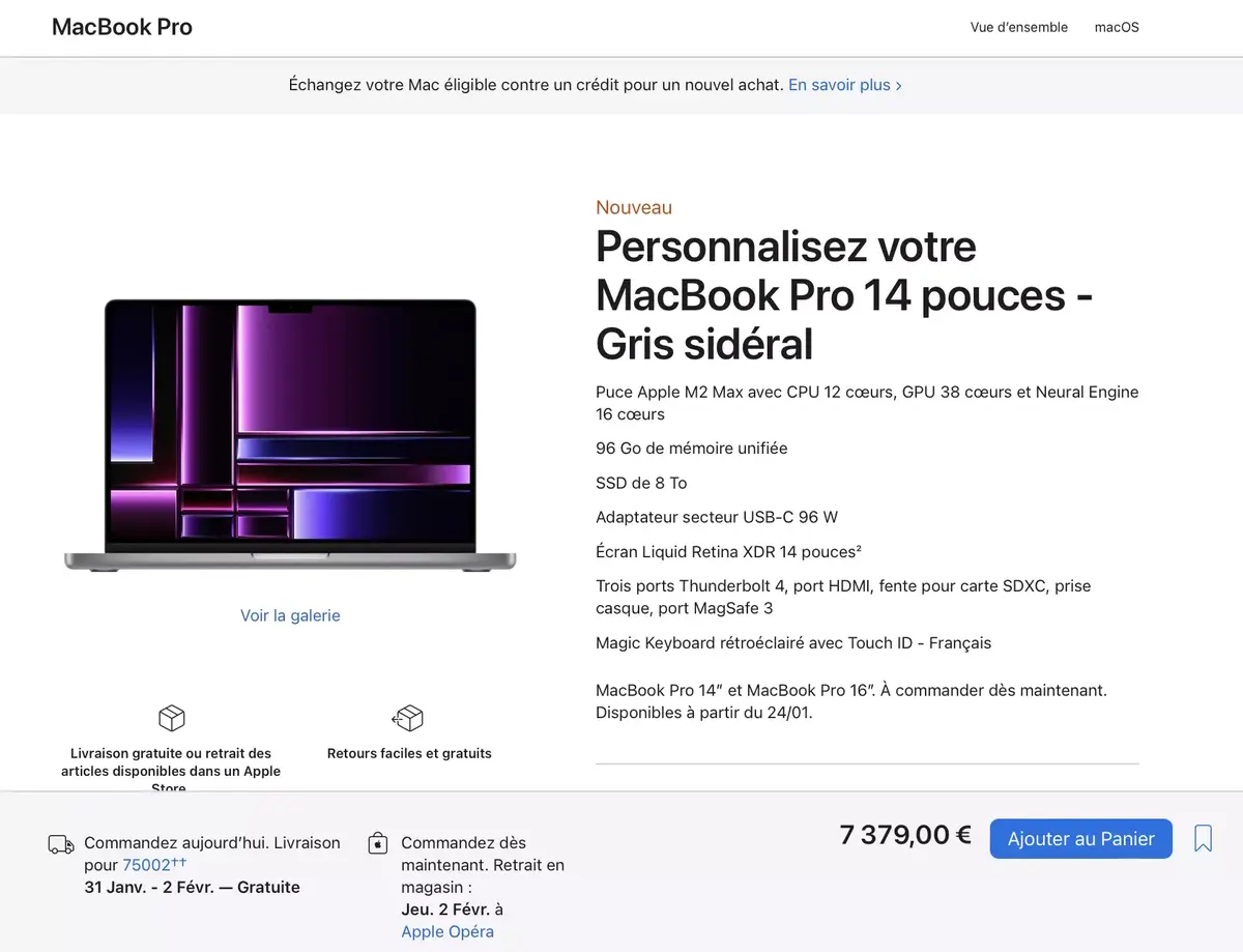 Jusqu'à 7599€ pour le MacBook Pro 16" M2 Max (5 229€ pour le Mac mini M2) !