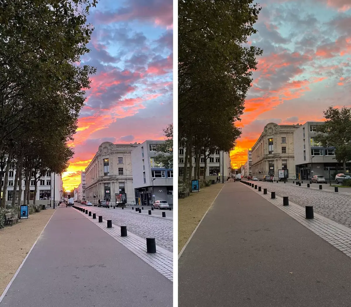 Avec l'iPhone 15 Pro (à droite), les couleurs sont moins cramées et plus harmonisées