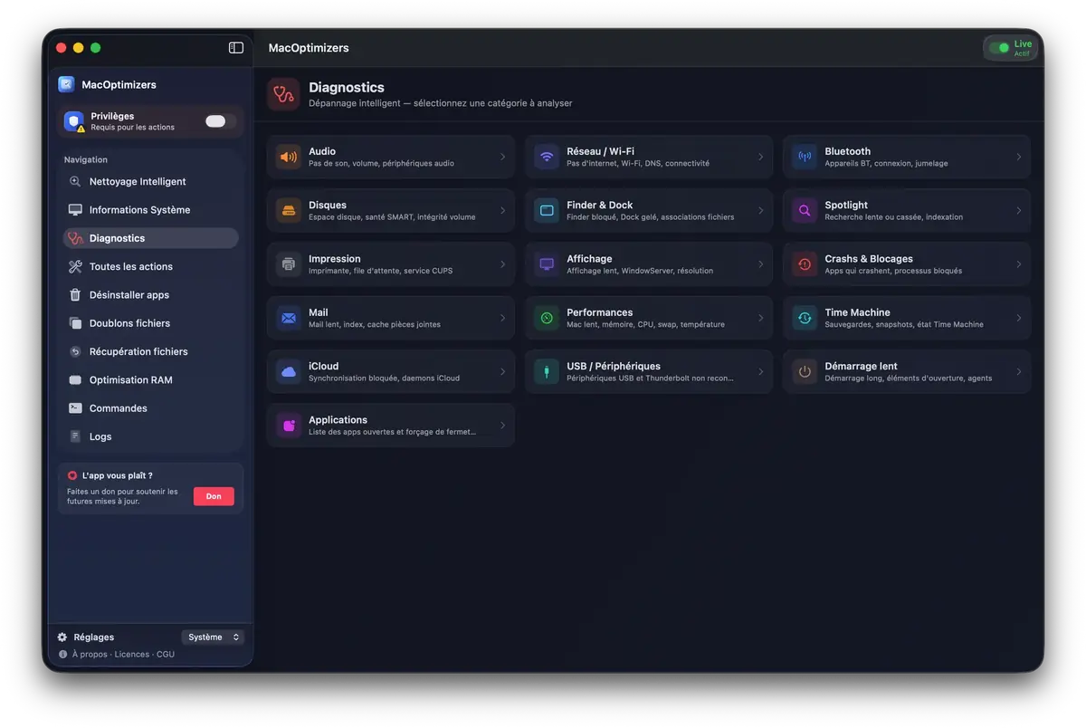 MacOptimizers&nbsp;: un nouvel utilitaire gratuit (et fran&ccedil;ais) pour diagnostiquer et optimiser son Mac