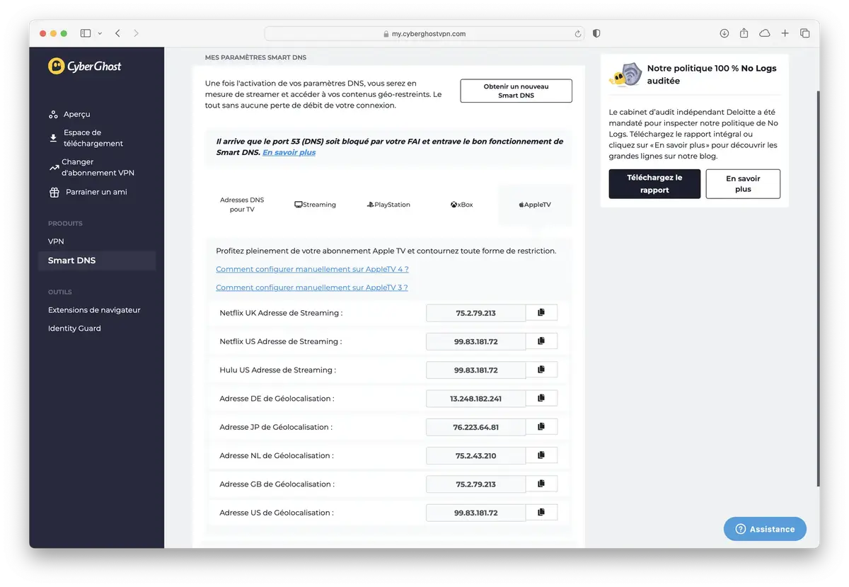 Smart DNS Cyberghost VPN Mac