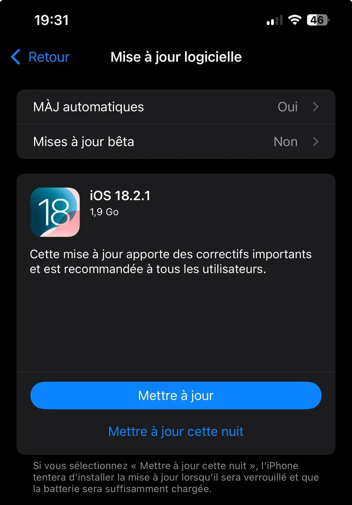 Mise à jour de sécurité : iOS 18.2.1 et iPad 18.2.1 sont disponibles