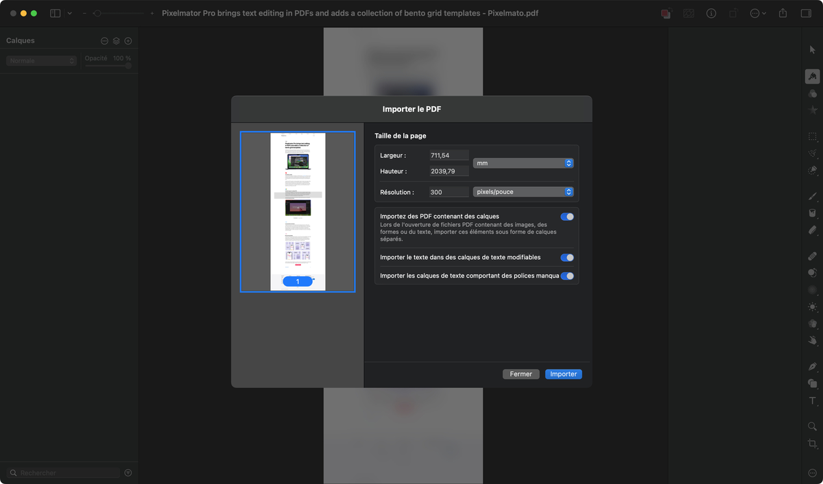 Pixelmator Pro permet d'importer et modifier des PDF vectoriels