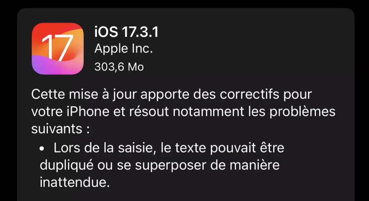 iOS 17.3.1, macOS 14.3.1 et watchOS 10.3.1 sont disponibles