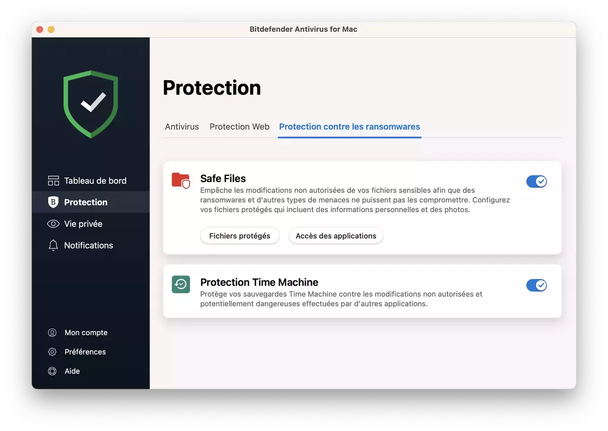 Safe Files, protection Time Machine