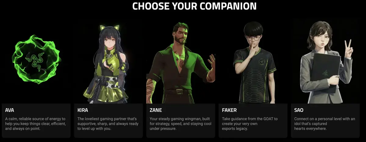 Les 5 avatars disponibles