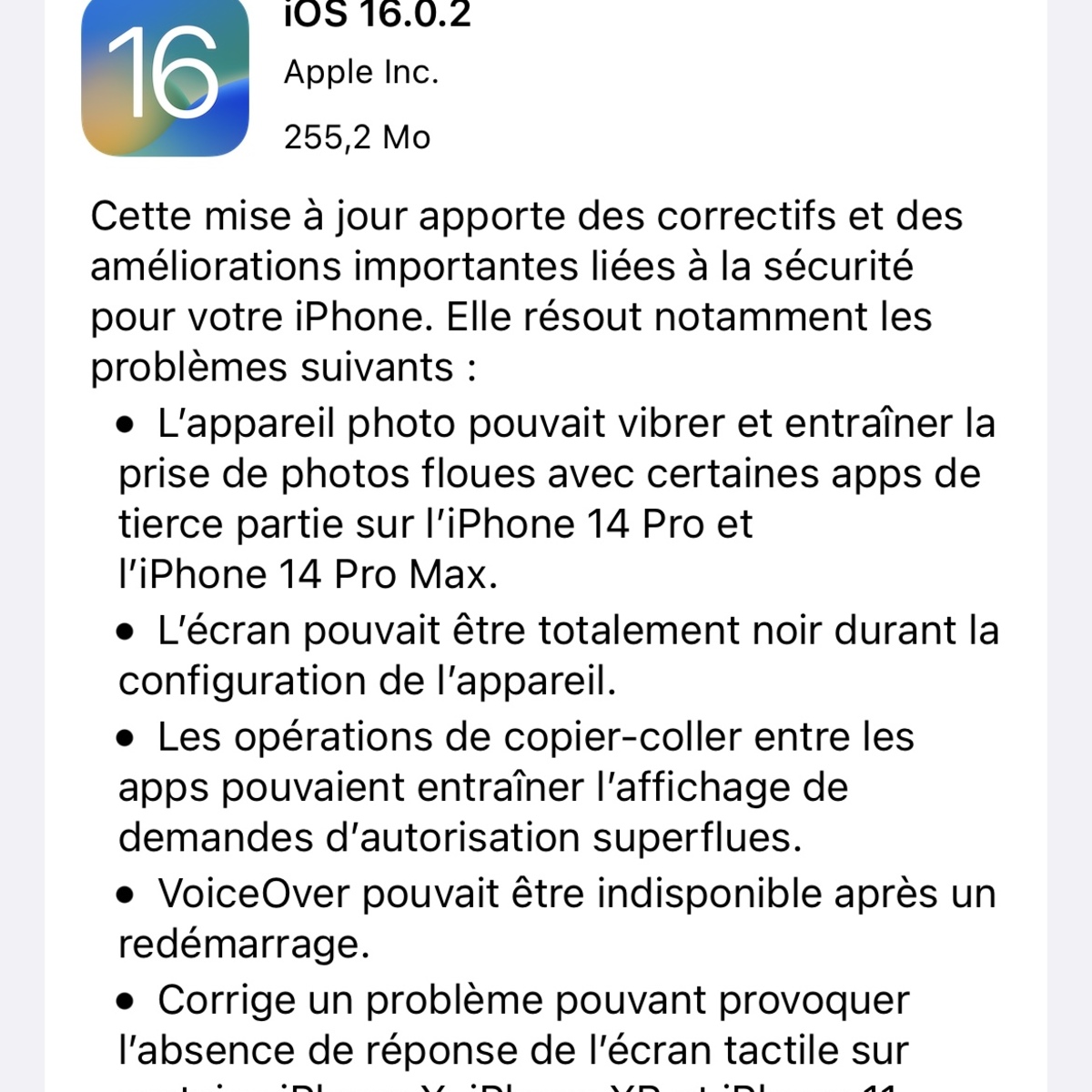 iOS 16.0.2 corrige les bugs du tremblement, du transfert rapide et du