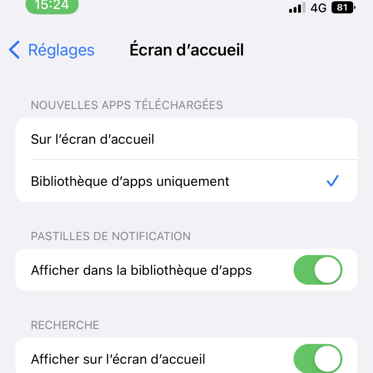 iOS 16 comment enlever le champ de recherche en bas de l
