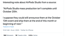 Les AirPods Studio pour la keynote ? (Jon Prosser)