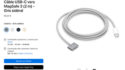 Des câbles MagSafe 3 aux couleurs des MacBook Air M2 à 55€ (et en Gris Sidéral pour les MacBook Pro)