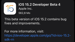 Une quatrième bêta pour iOS/iPadOS/tvOS 15.2 et watchOS 8.3