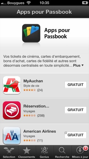 La page Passbook accessible en France