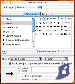 La palette de caractères