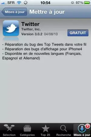 Twitter pour iPhone en français