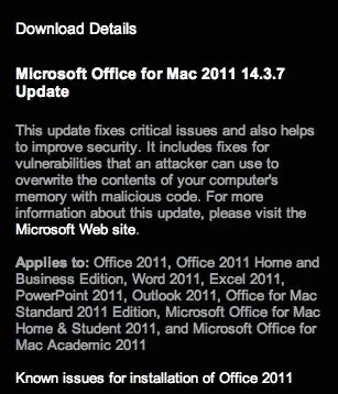 Une mise à jour pour Microsoft Office for Mac 2011 14.3.7