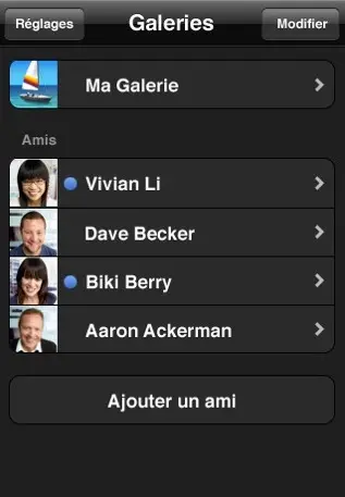 L'application Galerie MobileMe mise à jour.