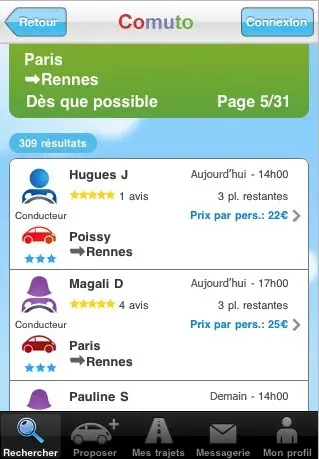 Comuto, petite aide au covoiturage sur iPhone