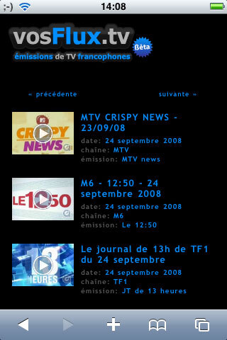 i.vosFlux.tv, des émissions de TV sur votre iPhone