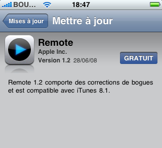 Remote 1.2 déjà compatible iTunes 8.1