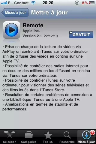 Remote passe en version 2.1