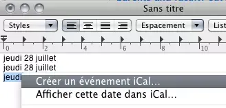Lion : créer un événement iCal à partir d'un champ de texte