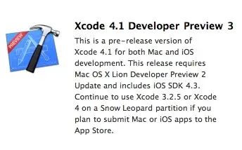 Xcode 4.1 Developer Preview 3 de retour chez Apple