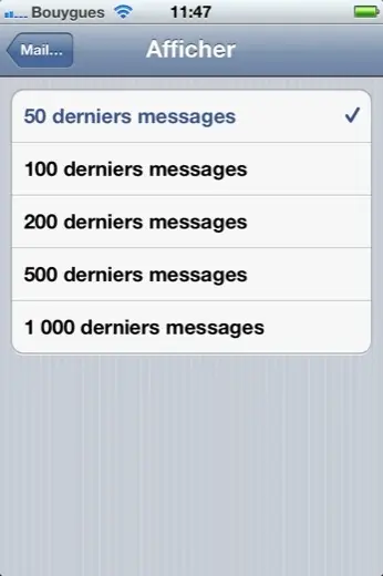 iOS 5 : jusqu'à 1000 courriels dans Mail