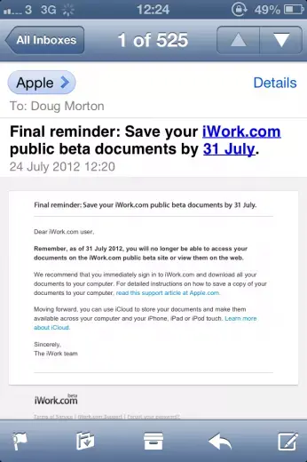 iWork.com : sauvegardez vos documents avant la fermeture !