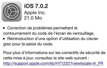 iOS 7.0.2 est disponible avec un correctif pour l'écran de verrouillage