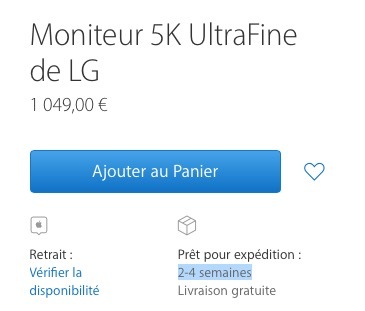 Les délais s'allongent déjà pour l'écran LG 5k Thunderbolt 3