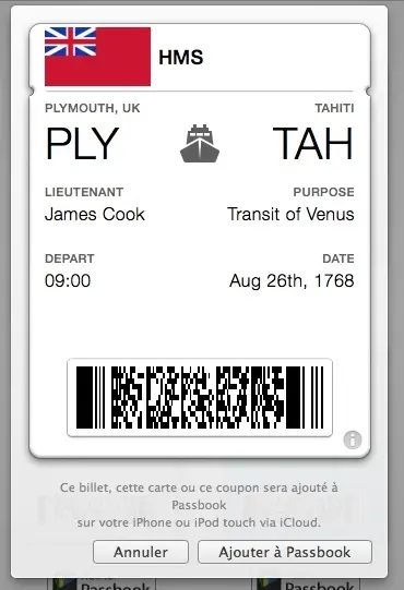 Safari sur Mac supporte Passbook