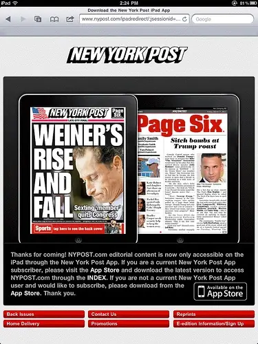 Le New York Post ne s'affiche plus avec Safari iPad