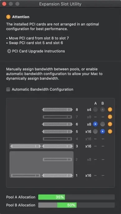 Mac Pro 2019 : des images de l'utilitaire d'emplacement d'extension