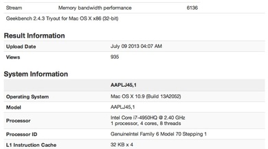 Un benchmarks d'un supposé nouveau MacBook Pro 15"