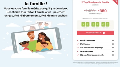 pCloud : -75% sur les offres Family Lifetime (à vie) : 2 To (5 personnes à 350€)